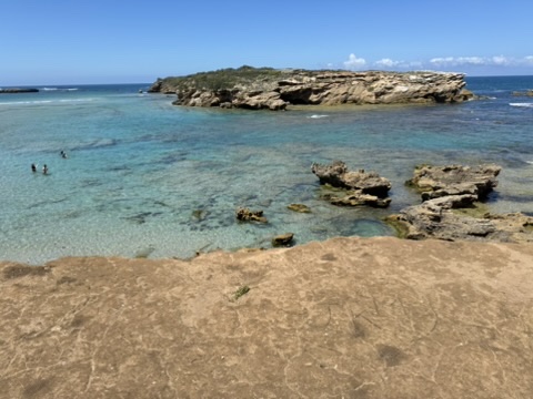 Clear blue water and rocky coastal inlet